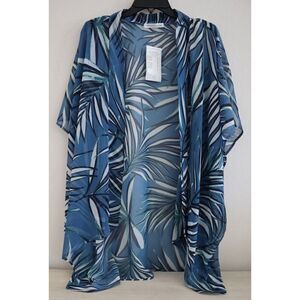Fortune Swimwear Women's One Size Blue/White Mandy Open Front Kimono Cover Up